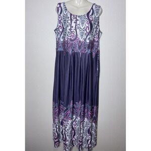 Reborn Midi A-line Dress sleeveless tank purple Geometric Design, Pockets Sz 2X